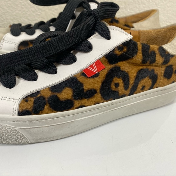 Veronica Beard Distressed Sami Leopard Calf Hair Suede Sneakers - Picture 8 of 11